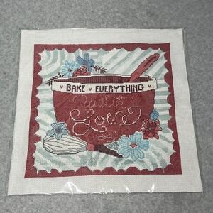Handmade Bake Everything With Love Cross Stitch Kitchen Art Unframed Wall Decor